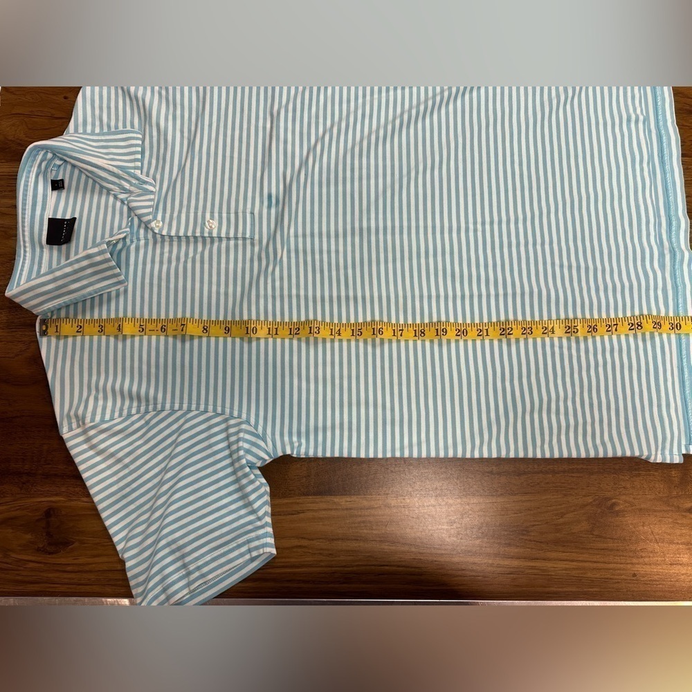 Dunning Golf Men’s Size Large Polo Short Sleeve Medium Blue & White Thin Stripe - Picture 4 of 9